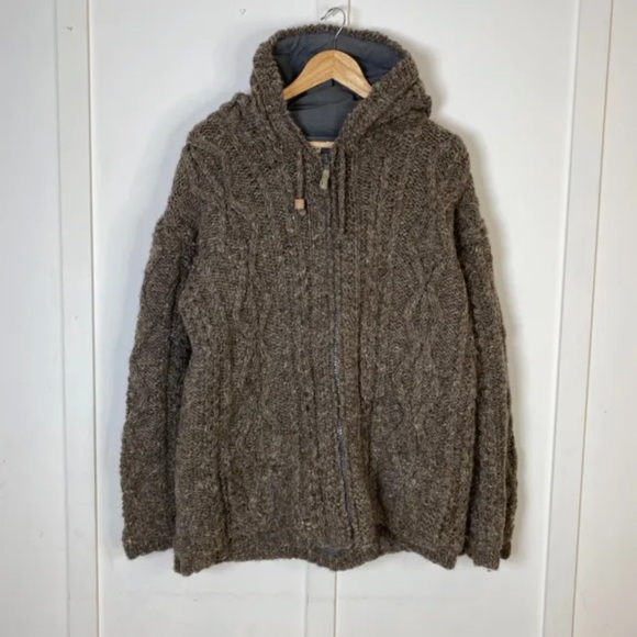 pachamama Sweaters - Pachamama Hooded Jumper Zip Heavy Knit 100% Wool Large Brown